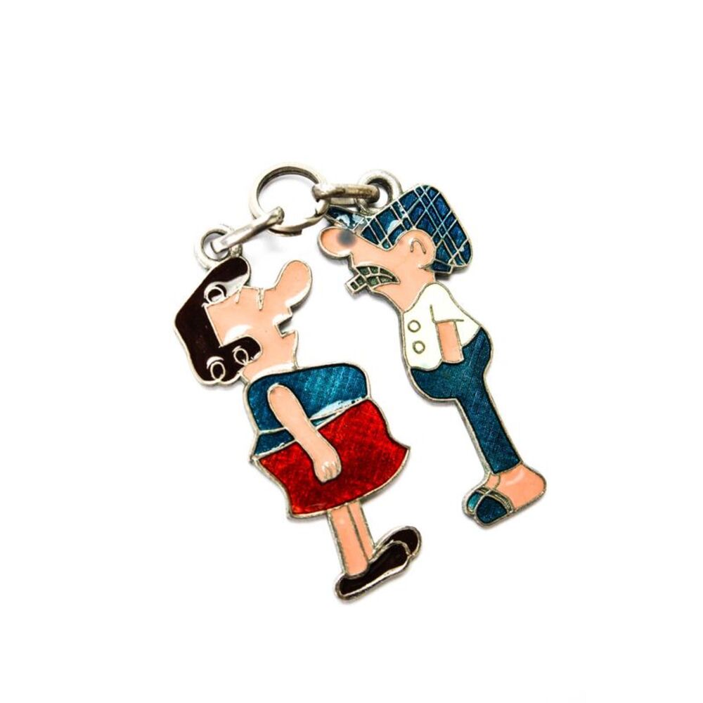 Designer Unisex Vintage 800 Silver Enamel Cartoon Andy Capp Pendant Set of 2